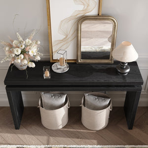 English Elm 60'' Black Farmhouse Console Table Rustic 60" Entryway Sofa Table Solid Wood & MDF Double Board Design, Durable Accent Piece W1445P317059