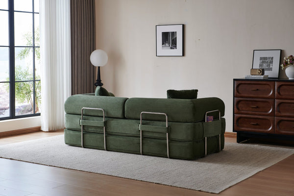 English Elm 78.8" Corduroy Modular Floor Sofa Convertible Sleeper Futon with Pillow Back Support Army Green W5617P458226
