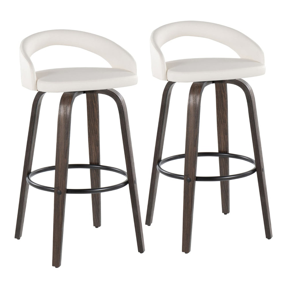 English Elm Fixed-height Swivel Barstools Bentwood Walnut Base Faux Leather Seat Set of 2 B202S01911