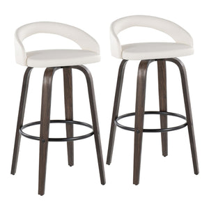 English Elm Fixed-height Swivel Barstools Bentwood Walnut Base Faux Leather Seat Set of 2 B202S01911