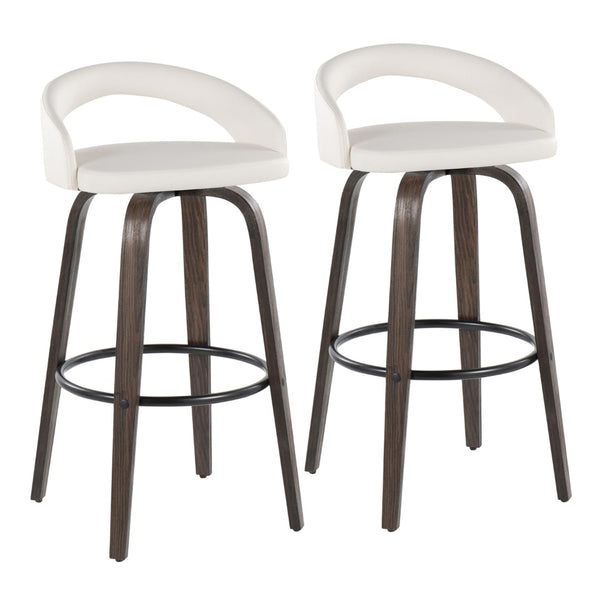 English Elm Fixed-height Swivel Barstools Bentwood Walnut Base Faux Leather Seat Set of 2 B202S01911
