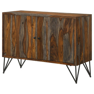 English Elm Komomo Sheesham Grey Buffet Cabinet with 1 Adjustable Shelf, Oatmeal Gold Accents & Dimmer Lighting B062P344888