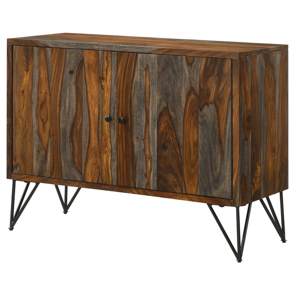 English Elm Komomo Sheesham Grey Buffet Cabinet with 1 Adjustable Shelf, Oatmeal Gold Accents & Dimmer Lighting B062P344888