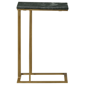 English Elm Encina Genuine Marble Top Antique Gold C-shape Sofa Snack Table for Living Room Green B062P451842