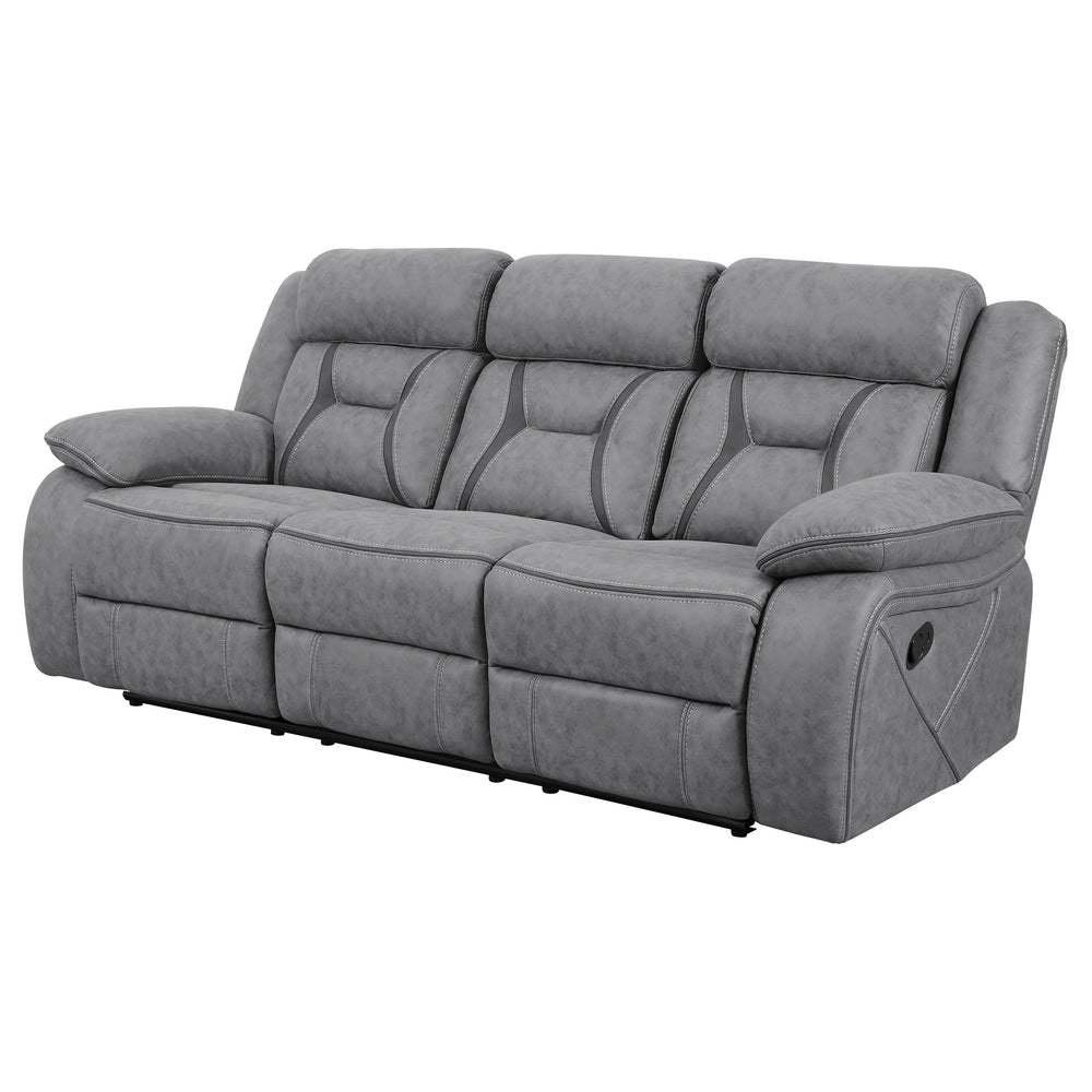 English Elm Bellingham Reclining Sofa with Pillow Top Arms, Pocket-Coil Seating, Grey/Tan Upholstery, Plush Comfort B062P357816