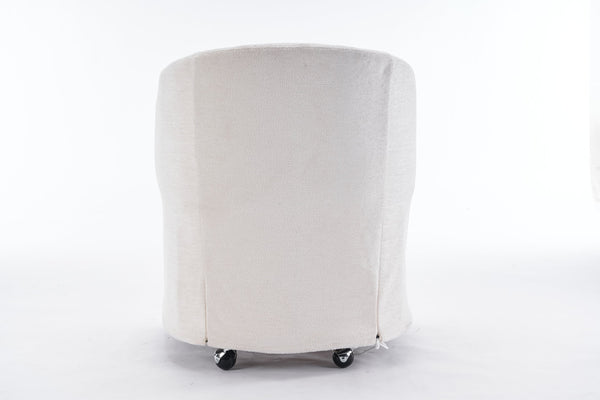 English Elm 059-Set Chenille Fabric Dining Armchair with Ergonomic Back Cushion, 360° Swivel & Smooth Wheels, Upholstered Comfort for Indoor Spaces Beige W527P242555