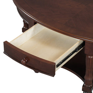 English Elm Vintage Oval Coffee Table With Drawer And Open Shelves, French Country Style Accent Table In Walnut N735P277388D-GIGA