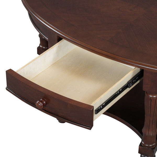 English Elm Vintage Oval Coffee Table With Drawer And Open Shelves, French Country Style Accent Table In Walnut N735P277388D-GIGA