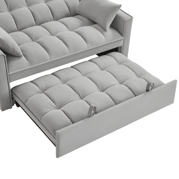 English Elm 4 Loveseat Sofa Bed with Storage Pockets & Armrests, Convertible Pull-Out Sleeper with Wheels, Tufted Comfort and Durable Frame for Small Spaces Gray W2186P166130