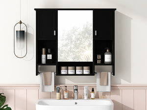 English Elm 35'' Stylish Wall-Mounted Bathroom Storage Cabinet With Mirror & Towel Bar, Modern Design Elegance N710P236929B