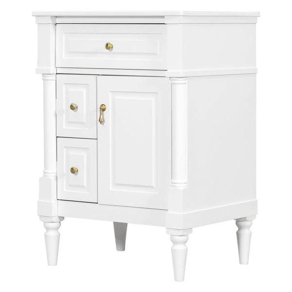 English Elm 24 Inch Freestanding Vanity with Ceramic Sink Rubberwood Frame Matte Finish Storage White N725P356058K