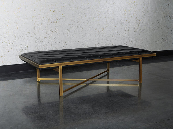 Sunpan Kayla Bench - Opulent Transitional Design with Tufted Upholstery and Elegant X-Base Frame Vintage Black