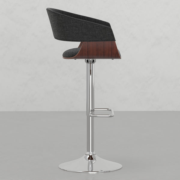 English Elm Ridley Adjustable Swivel Bar Stool – Charcoal Linen-Look Upholstery, Walnut Veneer, Gas Lift, 360° Swivel B2732P253603