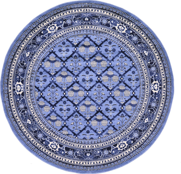 Unique Loom La Jolla Trellis Machine Made Geometric Rug Blue, Blue/Ivory/Navy Blue/Light Blue 7' 10" x 7' 10"