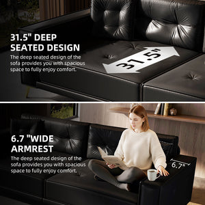 English Elm 92.1"King 3-in-1 Convertible Sleeper Sofa Bed with Tufted Faux Leather, Ultra-Wide Arms, 4-Seater Couch Black W1885S00208