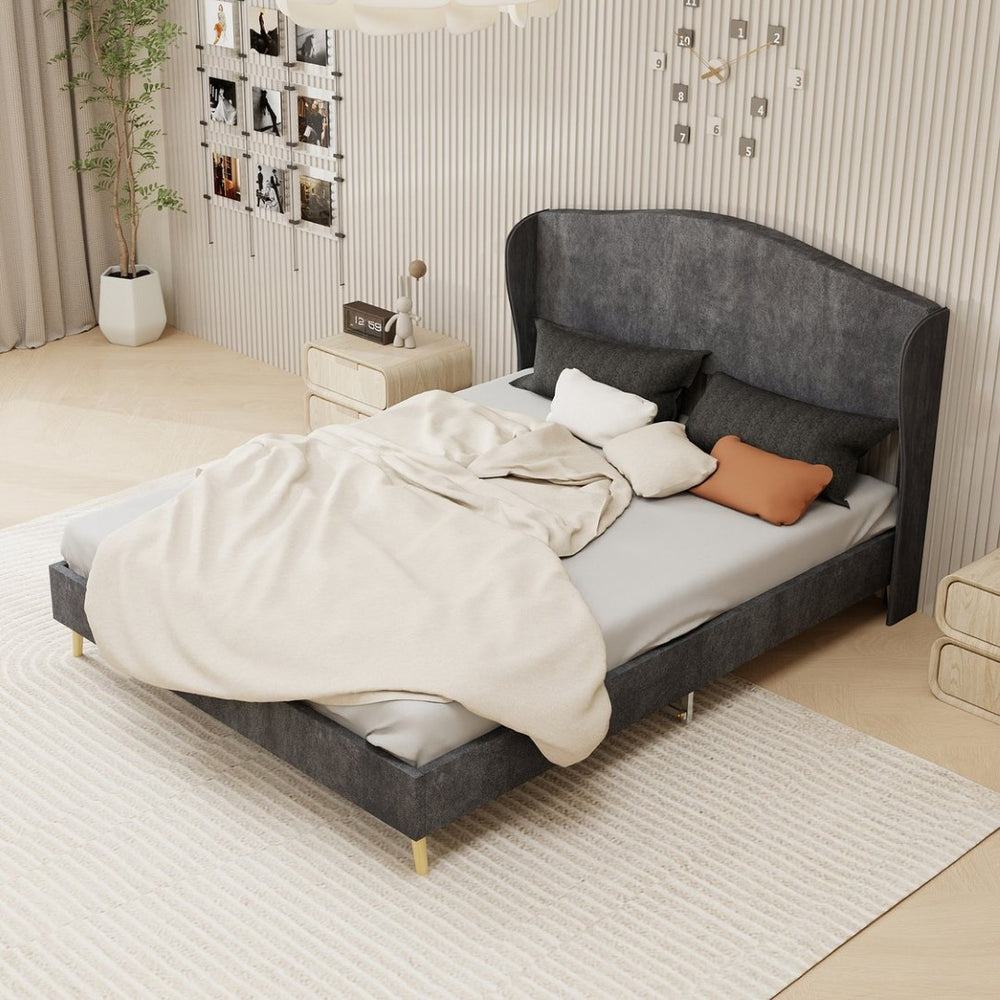 English Elm Velvet Tufted Queen Platform Bed Diamond Headboard for Elegant Master Bedroom Grey W1935P361019