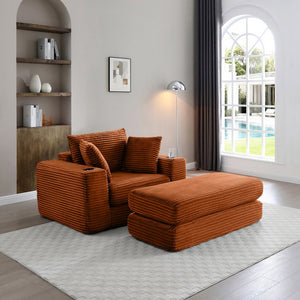 English Elm 52.4'' Boneless Foam Chaise Lounge Convertible Corduroy Sofa Bed for Living Room Orange W1117P410672