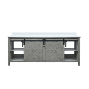 English Elm Ash Grey Double Bath Vanity 84" W With White Quartz Countertop - Elegant Storage & Modern Design B2731P260093