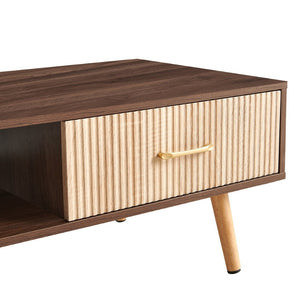 English Elm Rectangle Coffee Table With Solid Wood Legs, Modern Design, Storage Drawer, Walnut Finish Elegance W1265P236869-GIGA