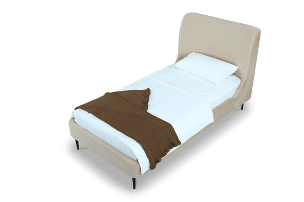 English Elm Twin Velvet Upholstered Bed with Arched Headboard and Sleek Metal Legs for Bedroom Black+Taupe B365S00155
