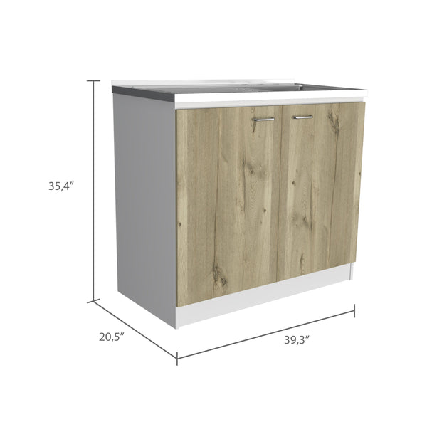 English Elm Oklahoma Practical Utility Sink Cabinet with Double Doors, Stainless Steel Top, Easy Assembly, Storage B128S00139