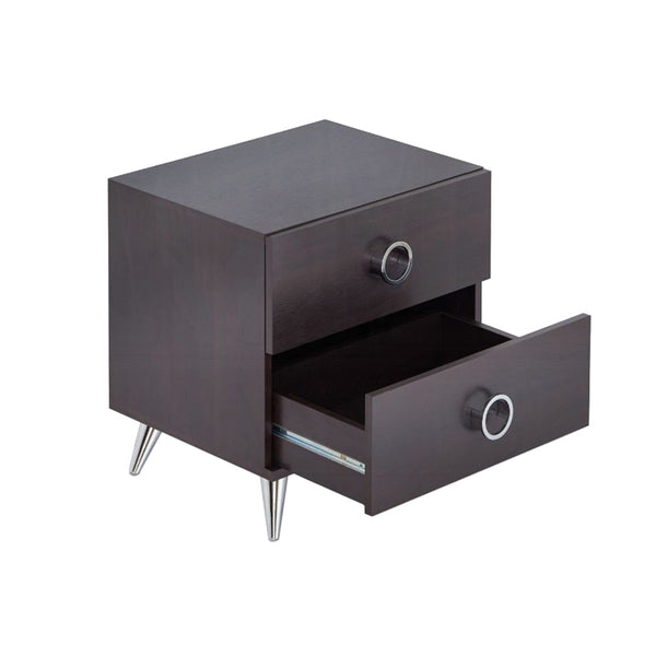 English Elm 2 Drawers Espresso Nightstand With Modern Silver Legs - Stylish Storage For Bedroom Essentials B016P253950