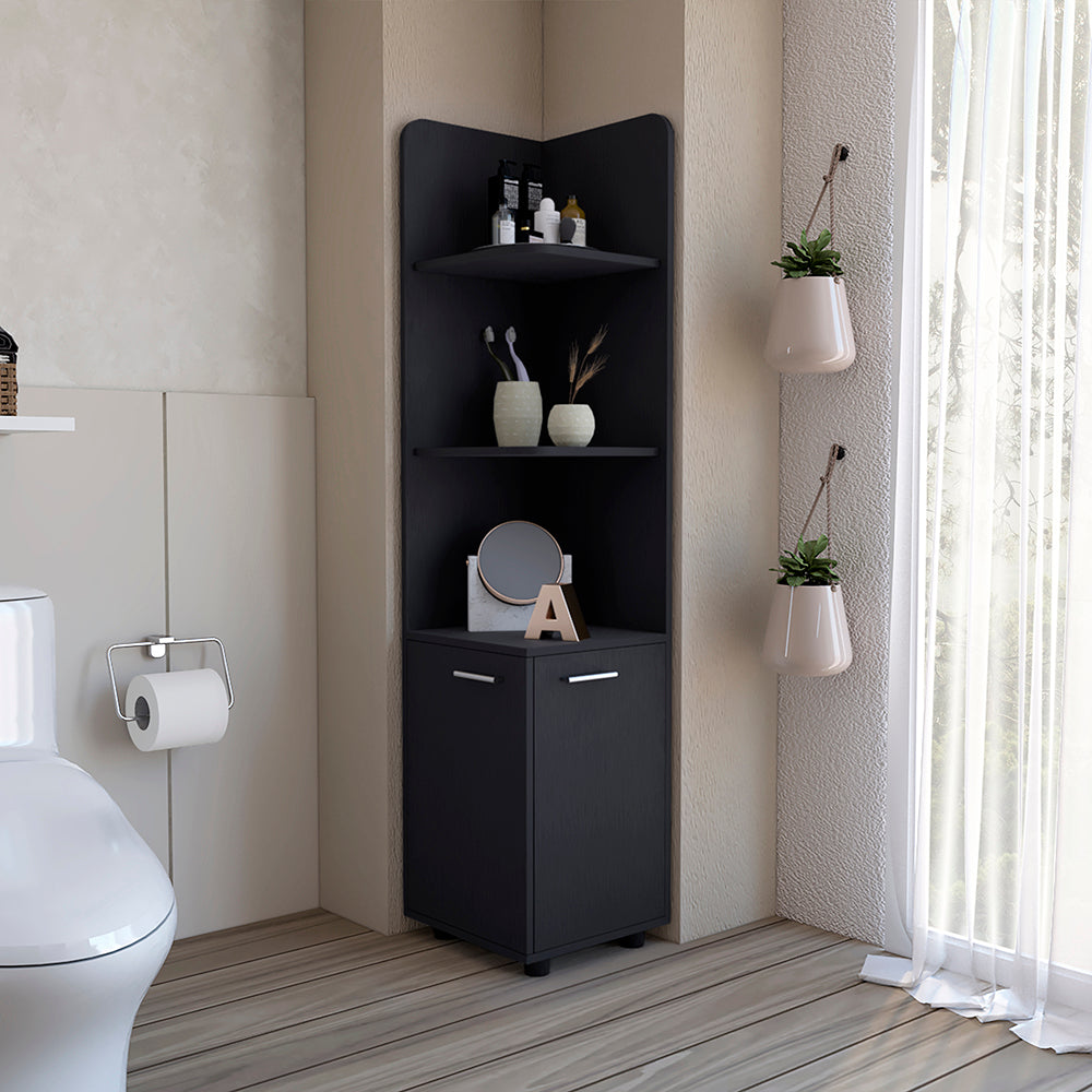 English Elm Freestanding Cabinet Kairatu Black — Sleek Engineered Wood Bathroom Storage with Drawer & 3 Shelves, Ready-to-Assemble B092P201584