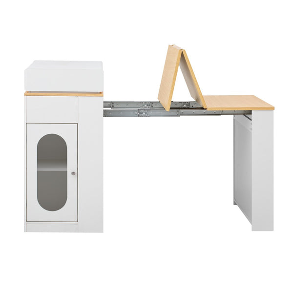English Elm [video] Trexm Folding Bar Height Kitchen Island with Storage Drawers and Built-in Power Outlet XW000028AAK