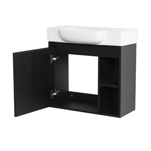 English Elm 24'' Floating Wall Mounted Bathroom Vanity with Ceramic Sink and Soft Close Cabinet Dark Oak W999P426634