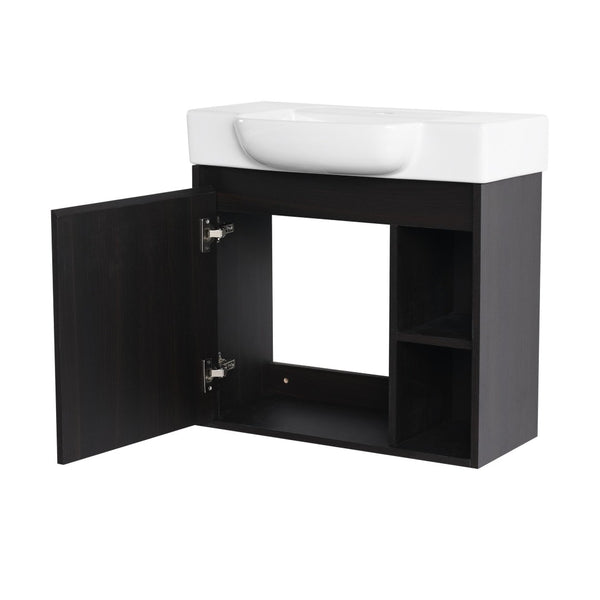 English Elm 24'' Floating Wall Mounted Bathroom Vanity with Ceramic Sink and Soft Close Cabinet Dark Oak W999P426634