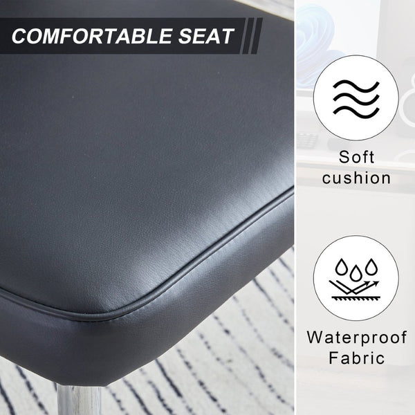 English Elm Modern Pu Leather Dining Chair Set of Six with Curved Back and Polished Metal Legs Black+Silver W1151P370777
