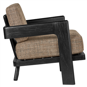 Theo Lounge Chair in Rig Otter Fabric - Stylish Bohemian Design with Caviar Black Mindi Wood Frame
