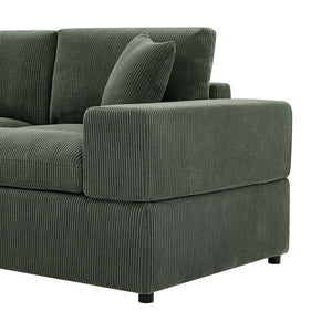 English Elm Corduroy Modular Sectional Sofa with Dual Ottomans for Flexible Living Room Seating Dark Green B2748S00023