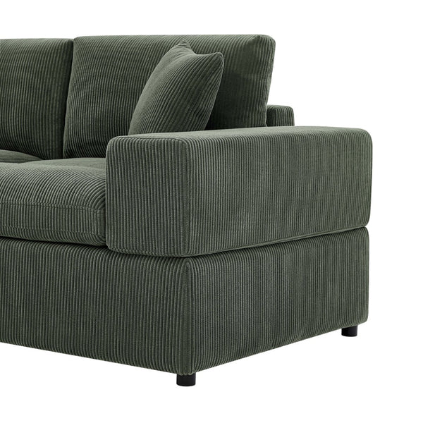 English Elm Corduroy Modular Sectional Sofa with Dual Ottomans for Flexible Living Room Seating Dark Green B2748S00023
