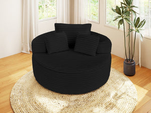 English Elm Round Modular Chenille Chaise Lounge Deep Seat Circular Sofa for Bedroom Living Room Black W5527P461610