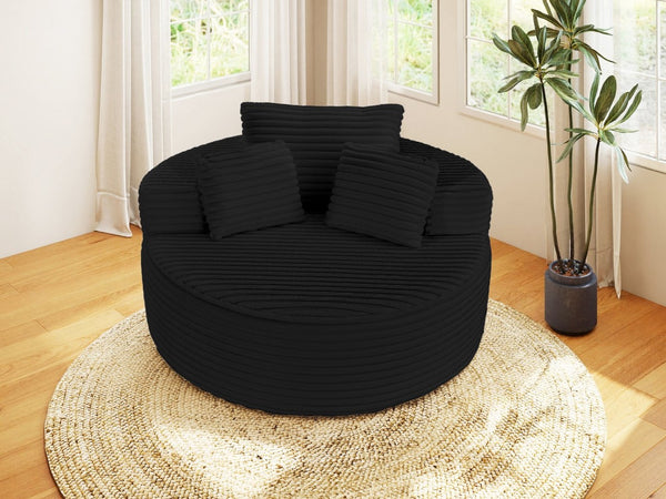 English Elm Round Modular Chenille Chaise Lounge Deep Seat Circular Sofa for Bedroom Living Room Black W5527P461610