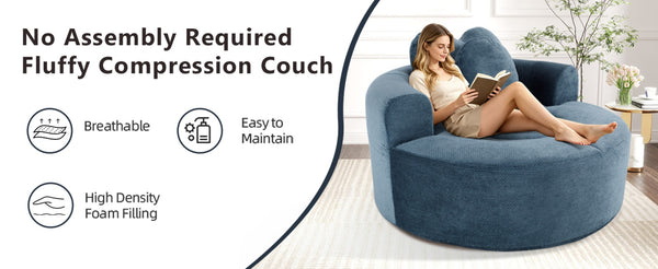 English Elm Round Cloud Sofa Bed Waffle Fabric Memory Foam Convertible Couch for Small Space Living Blue W3224P492030
