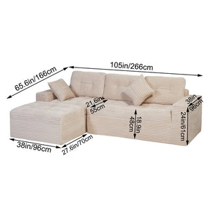 English Elm Modular Cloud Sectional Sofa with Ottoman Faux Fur Velvet Plush Living Room Couch W5502S00007