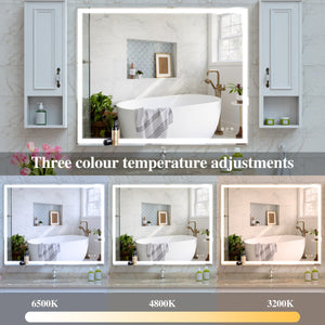 English Elm 32x40 LED Bathroom Vanity Mirror Silver Frame IP44 Anti-Fog Touch Dimmer Memory Tray Modern Smart W708P176758