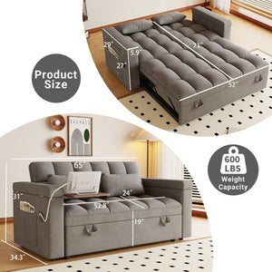 English Elm 65-inch Velvet Convertible Sleeper Sofa with Usb Port Storage Armrests Adjustable Back Dark Gray W2564S00115
