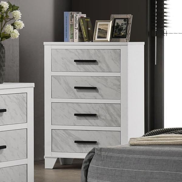 English Elm Contemporary Chest with English Dovetail Drawers, Metal Center Glides, Black Handles, Durable Engineered Wood Finish White 35 L x 19 W x 45 H B2741P396696