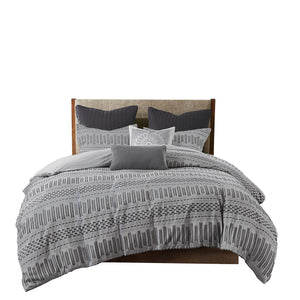 English Elm Cotton Jacquard Comforter Mini Set with Eyelash Stripe Detail, OEKO-TEX Certified, King/Cal King Grey+Black 21.65 L x 22.44 W x 8.27 H B035128809