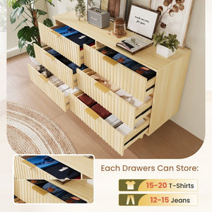 English Elm 6 Drawer Fluted Wood Dresser Natural Finish Compact Chest for Nursery or Bedroom T3773P415651