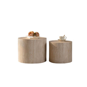 English Elm Nesting Coffee Tables Set of 2 Round Mdf Woodgrain Modern Accent for Living Room Amber W3081P360445