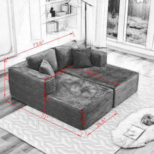 English Elm 106" Cloud Sectional Couch - Modular Double Chaise Sofa In Plush Beige Corduroy For Ultimate Comfort W1143S00027