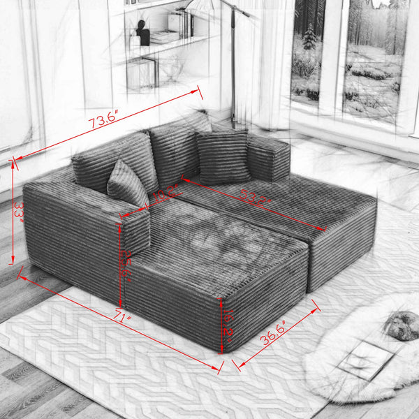 English Elm 106" Cloud Sectional Couch - Modular Double Chaise Sofa In Plush Beige Corduroy For Ultimate Comfort W1143S00027