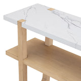 English Elm Trexm Retro Elegant Console Table With Marble-Effect Top and Versatile Storage Solutions For Entryway and Living Room (Natural)