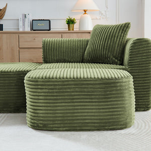 English Elm 114" Cloud Sectional Couch with L-Shape Chaise Modular Corduroy Sofa with Movable Ottoman, No Assembly Required, Plush Comfort for Living Spaces Green W1117P371655