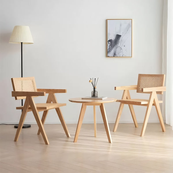 English Elm Modern Rattan Back Dining Chairs Set of 2 Solid Wood Frame Mid-century Seating W3101P414156
