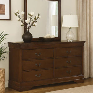 English Elm 6 Drawer Wooden Dresser with Molded Fronts and Metal Bale Pulls for Bedroom Storage B056P417107
